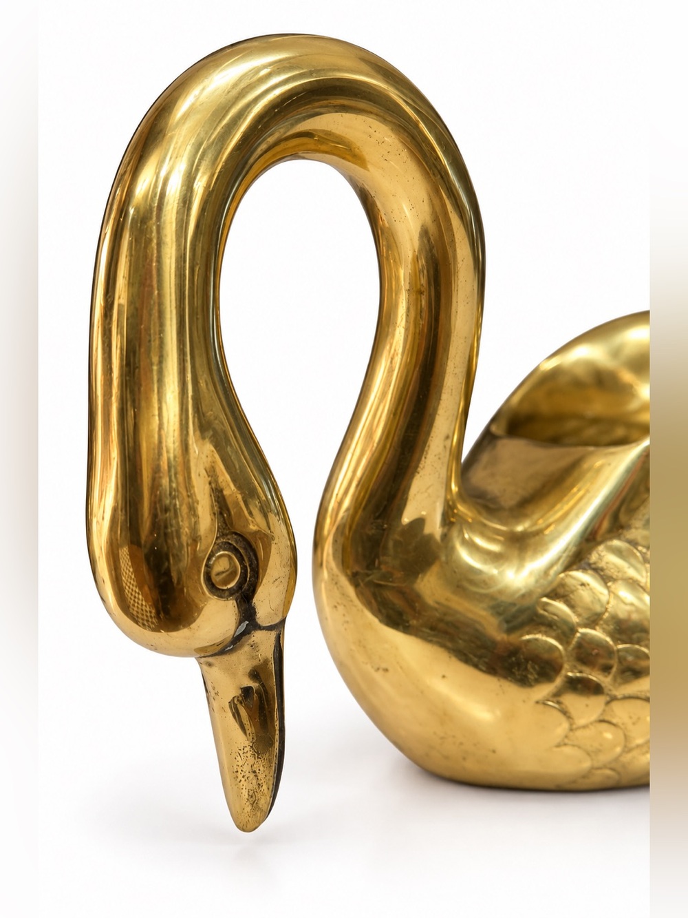 Extra large MCM Hollywood regency 1960s solid brass swan planter